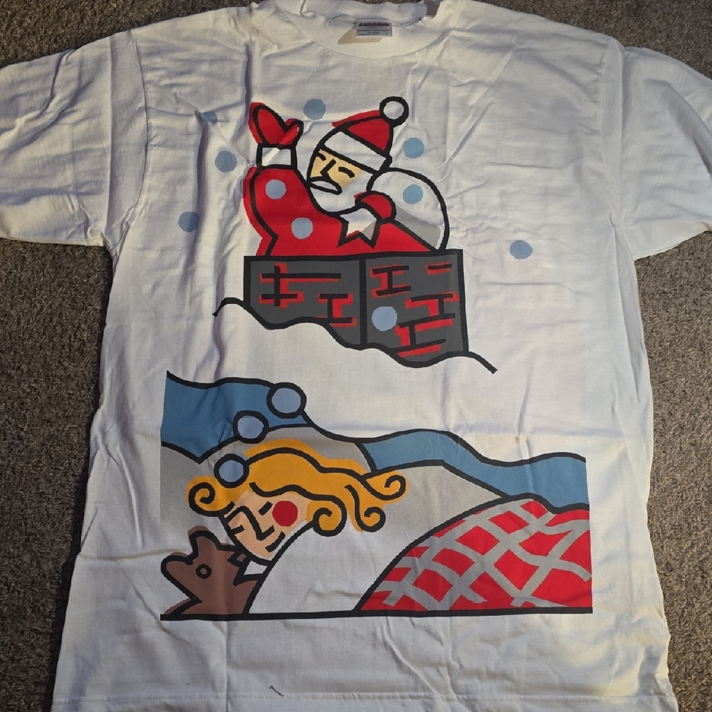 White Graphic T-Shirt with Santa Design